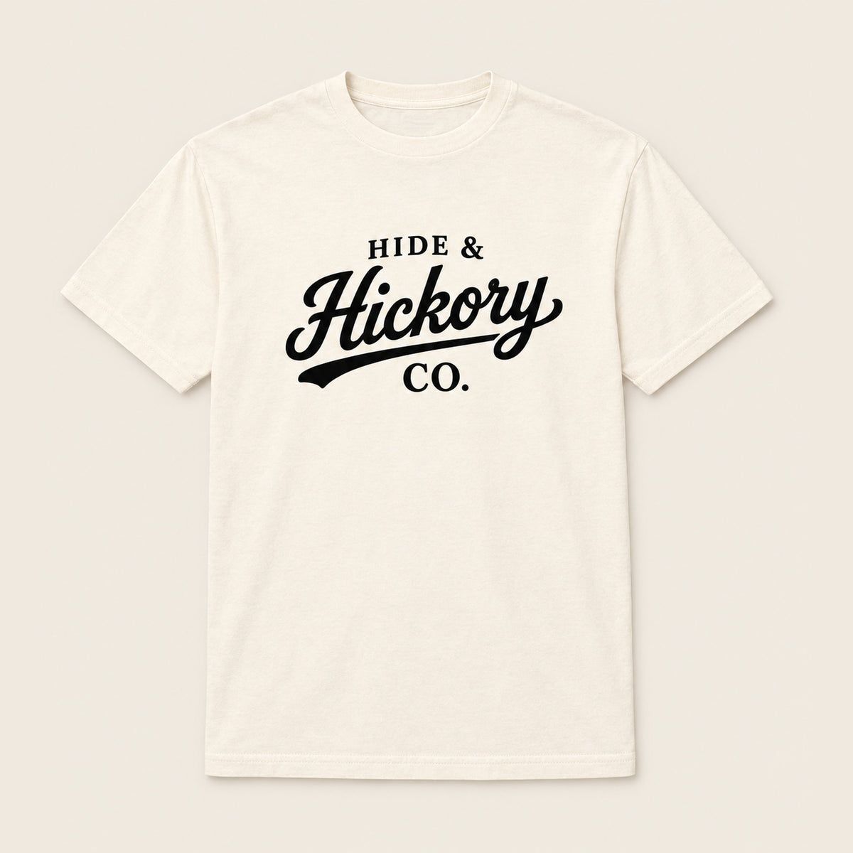 Hide & Hickory Original Script Tee in Ivory, front view on studio background
